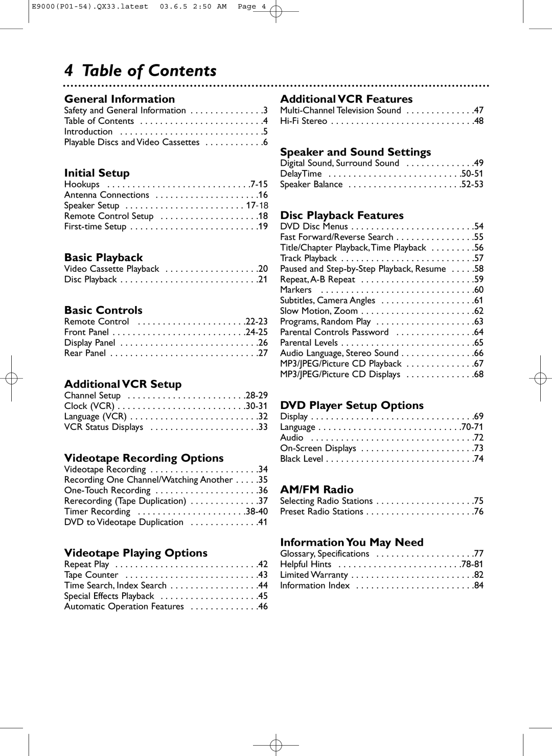 Magnavox MRD500VR owner manual Table of Contents 