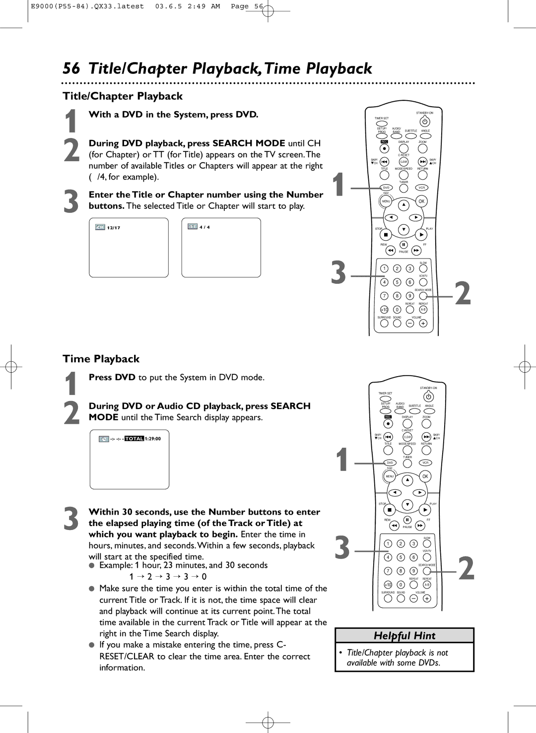 Magnavox MRD500VR owner manual Title/Chapter Playback,Time Playback 