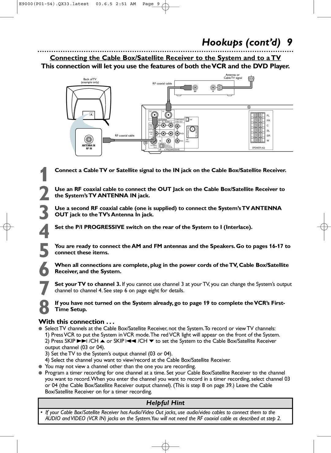 Magnavox MRD500VR owner manual With this connection, Helpful Hint 