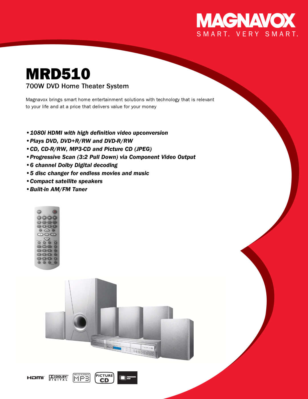 Magnavox MRD510 manual 700W DVD Home Theater System 