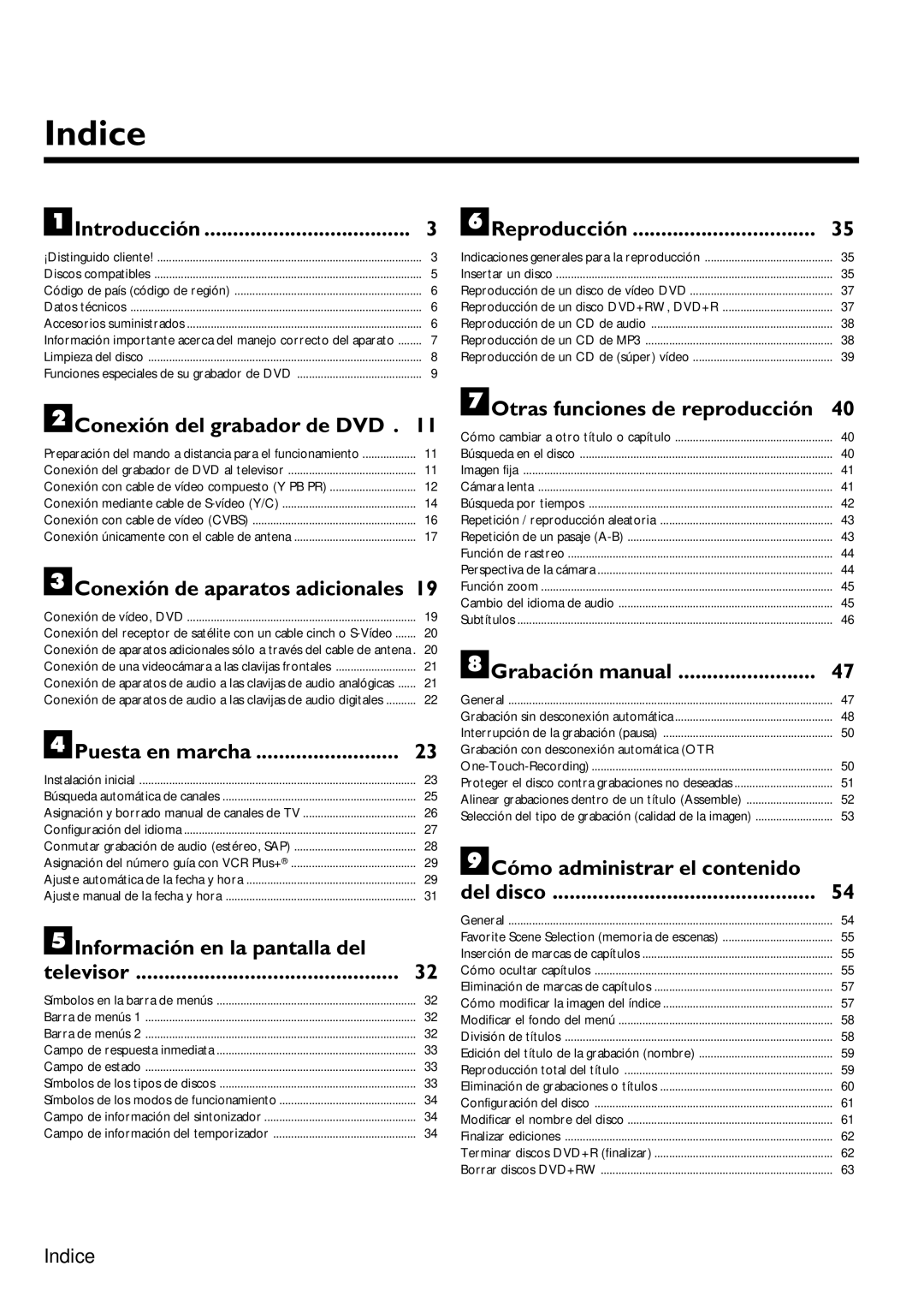 Magnavox MRV640 manual Indice, Grabación con desconexión automática OTR 