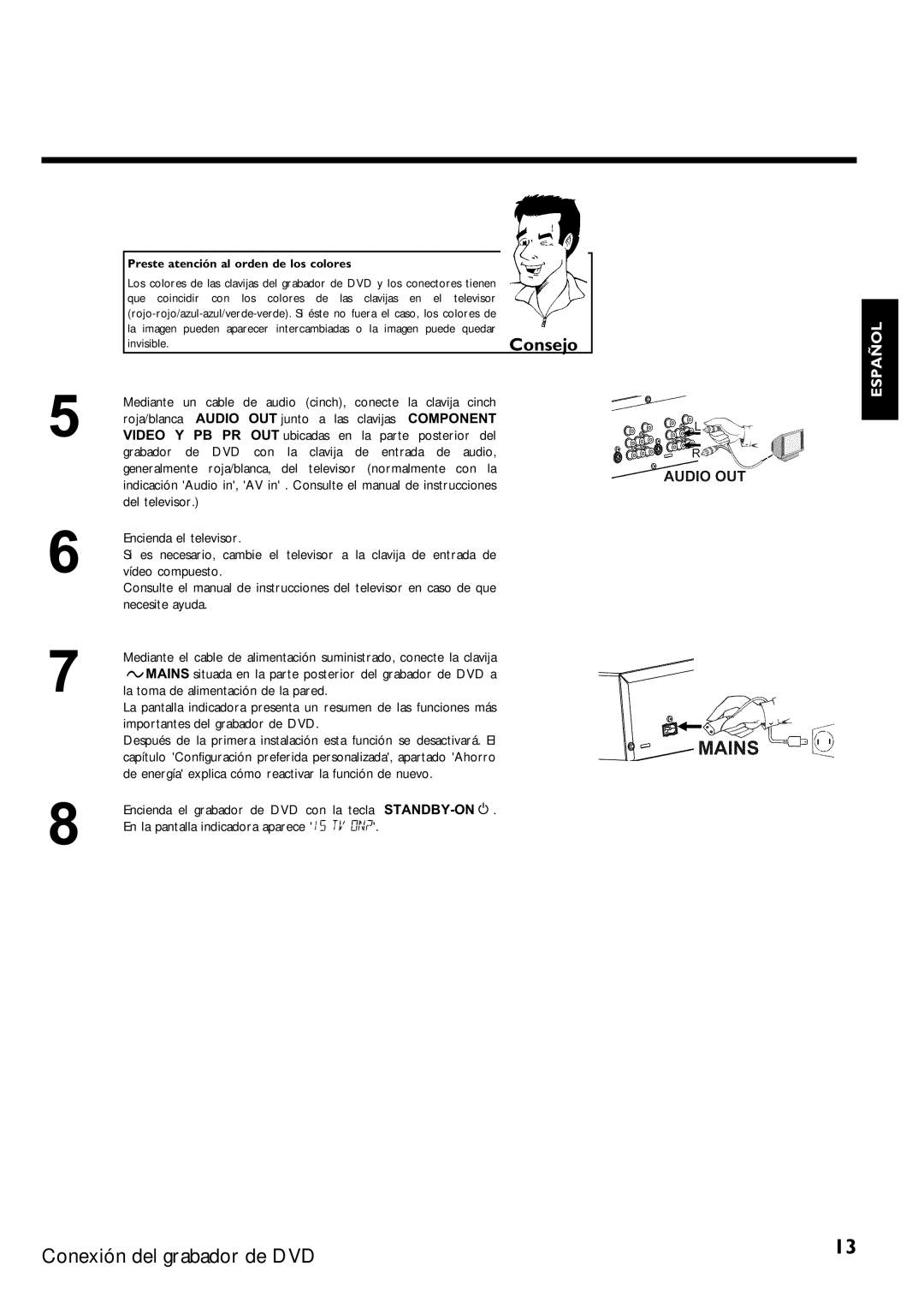 Magnavox MRV640 manual La toma de alimentación de la pared, Preste atención al orden de los colores 