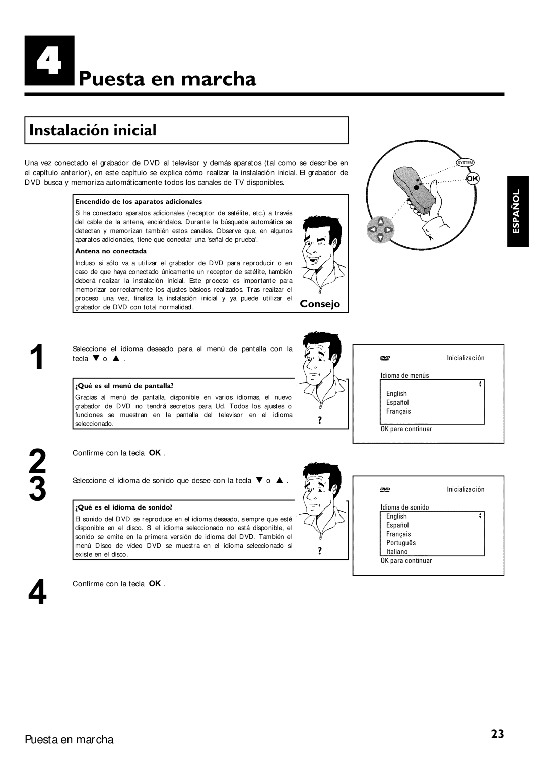 Magnavox MRV640 manual DPuesta en marcha, Instalación inicial 