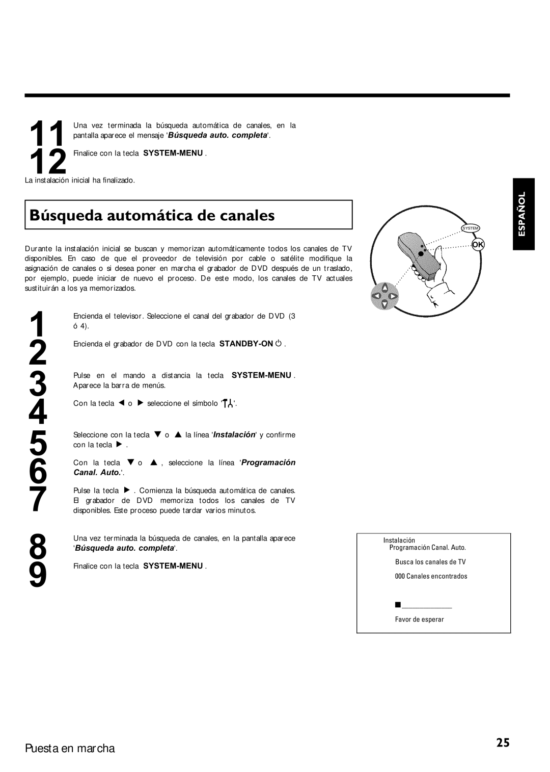 Magnavox MRV640 manual Búsqueda automática de canales 