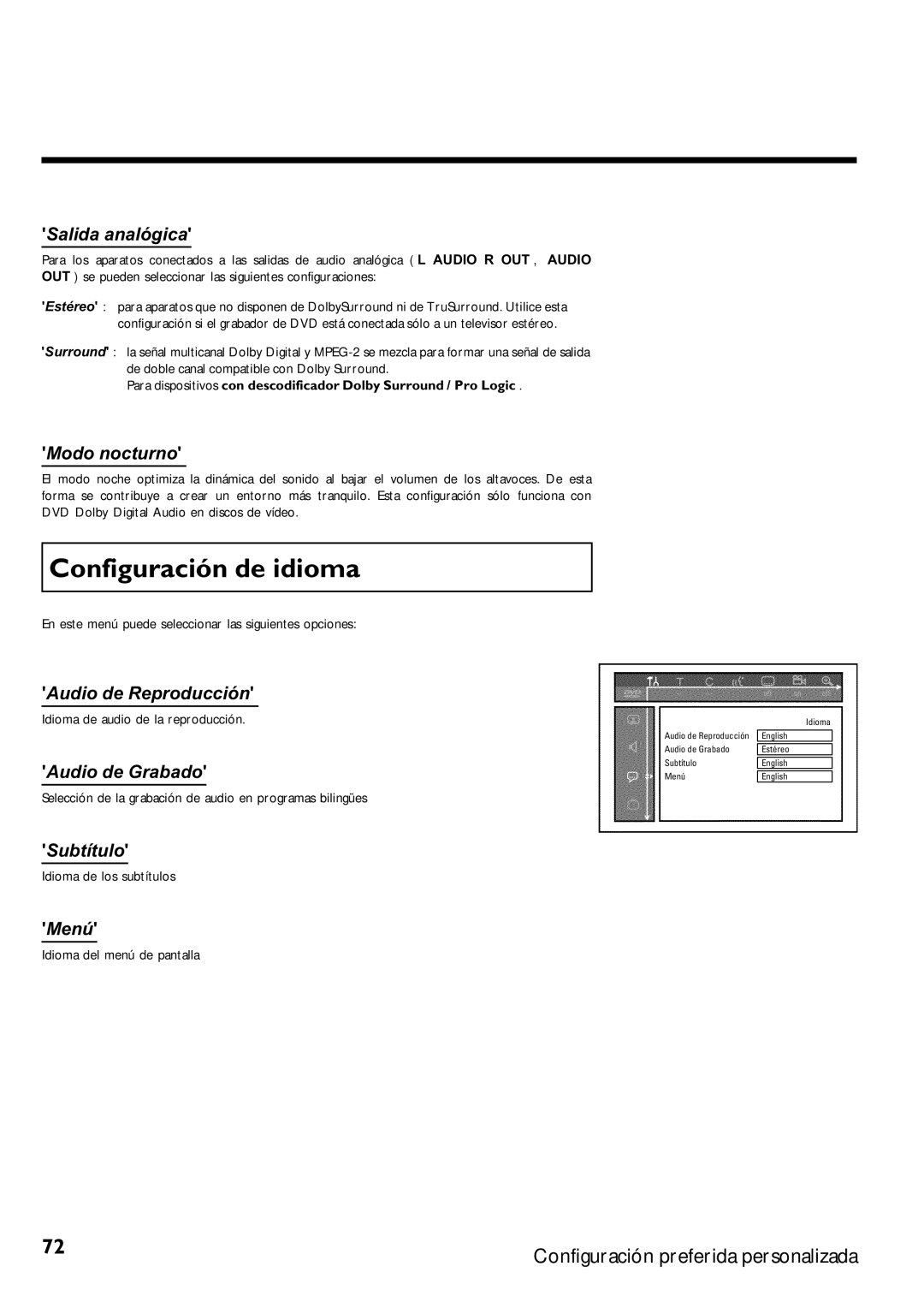 Magnavox MRV640 manual Configuración de idioma 