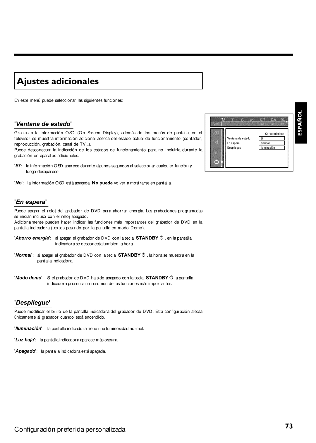 Magnavox MRV640 manual Ajustes adicionales, Ventana de estado 