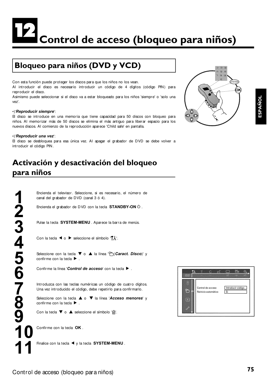 Magnavox MRV640 manual LControl de acceso bloqueo para ni, Bloqueo para ni DVD y VCD 