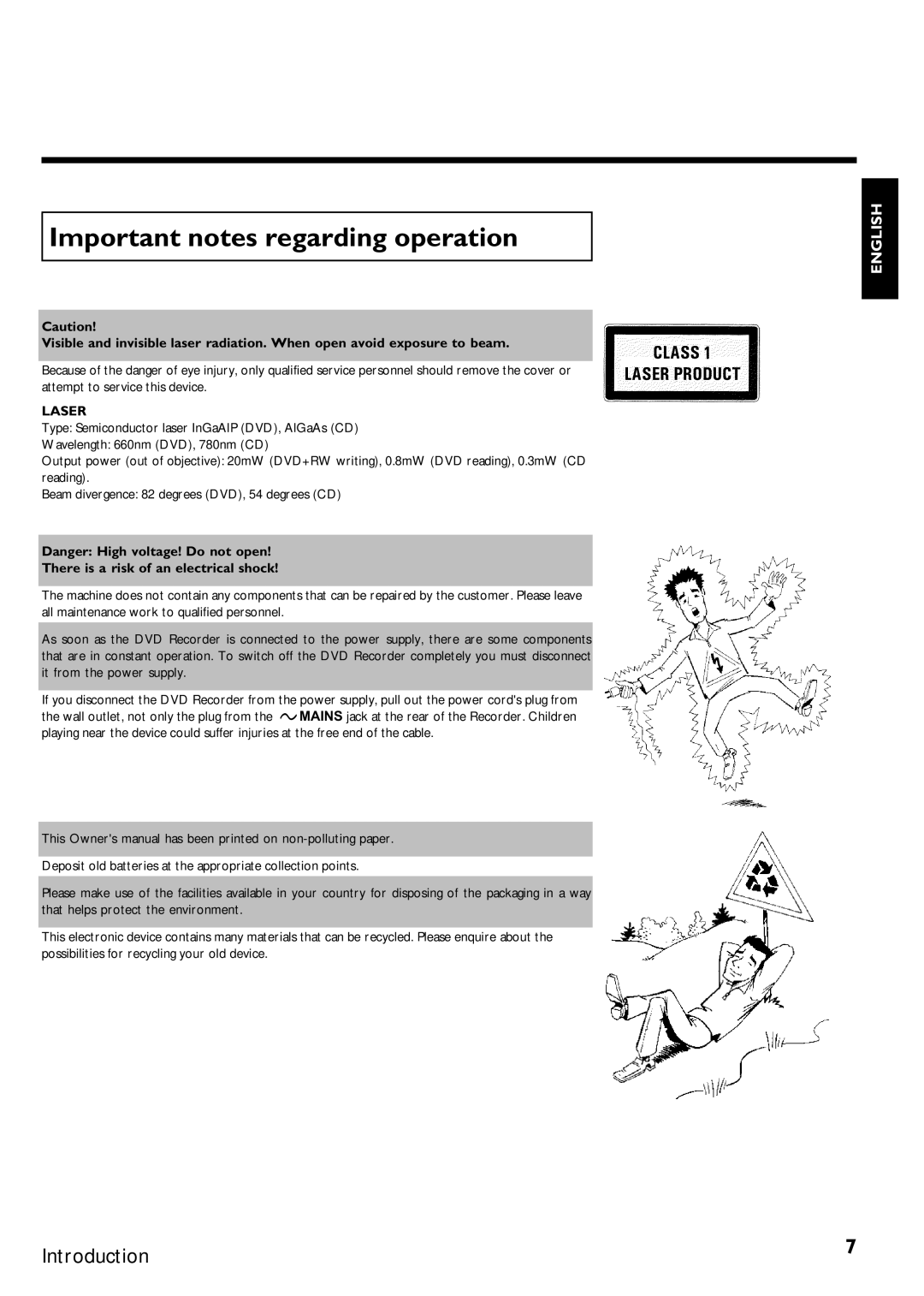 Magnavox MRV640 manual Important notes regarding operation, There is a risk of an electrical shock 