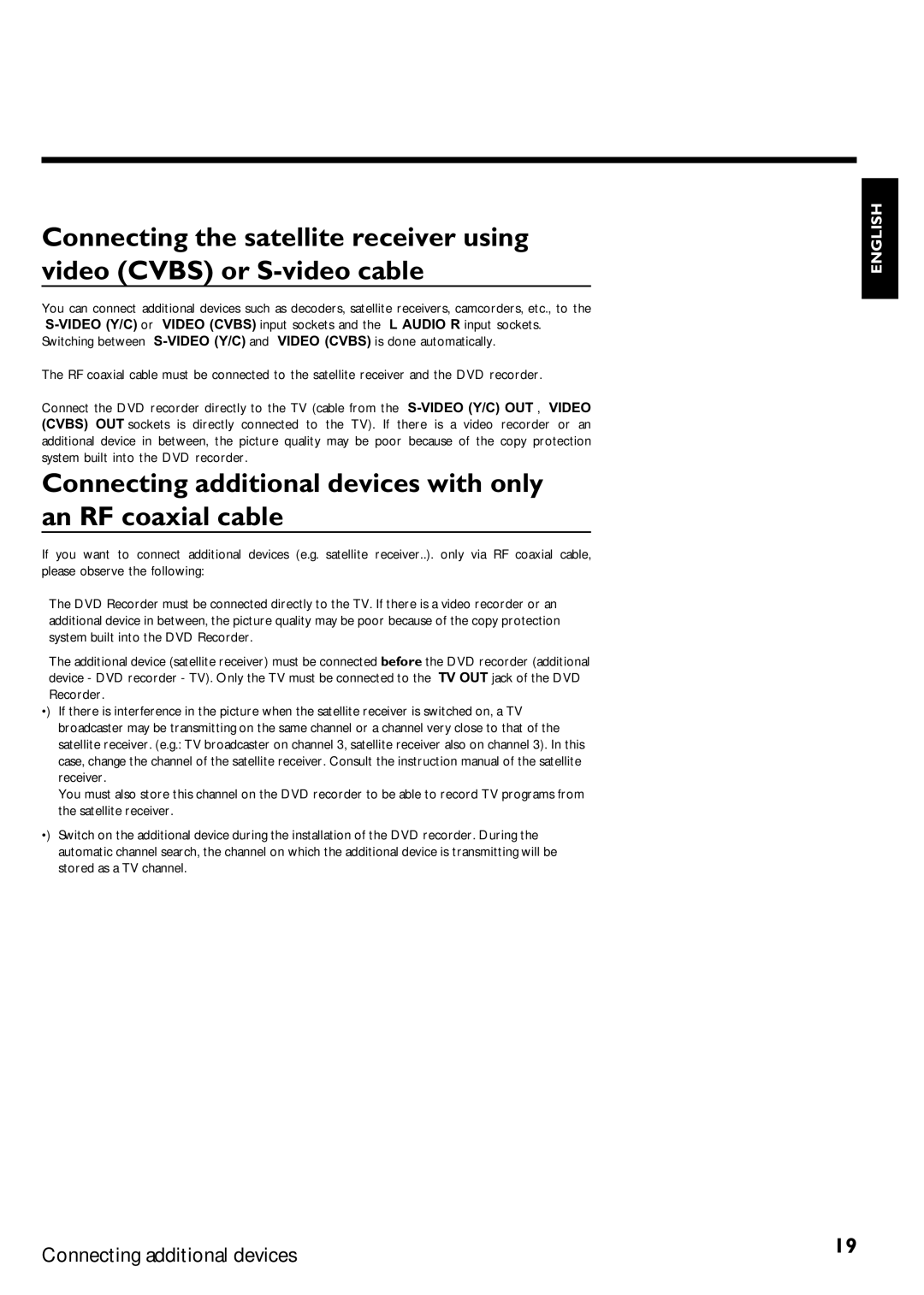 Magnavox MRV640 manual Connecting additional devices with only an RF coaxial cable 