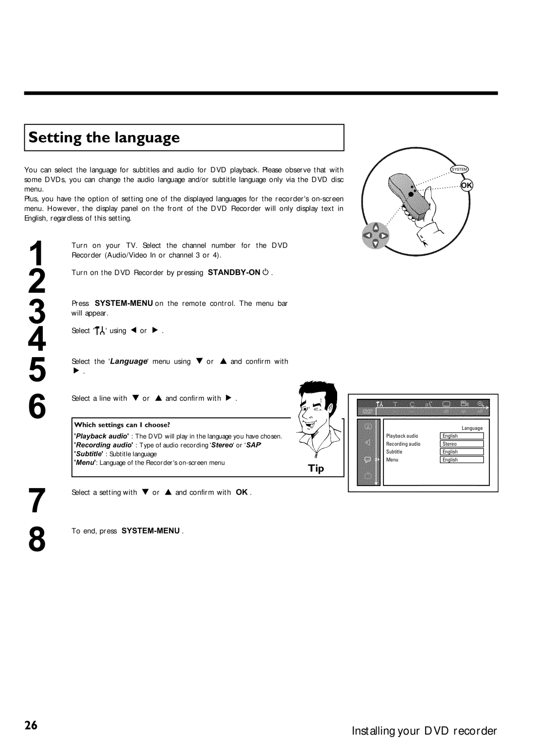 Magnavox MRV640 manual Setting the language, Which settings can I choose? 