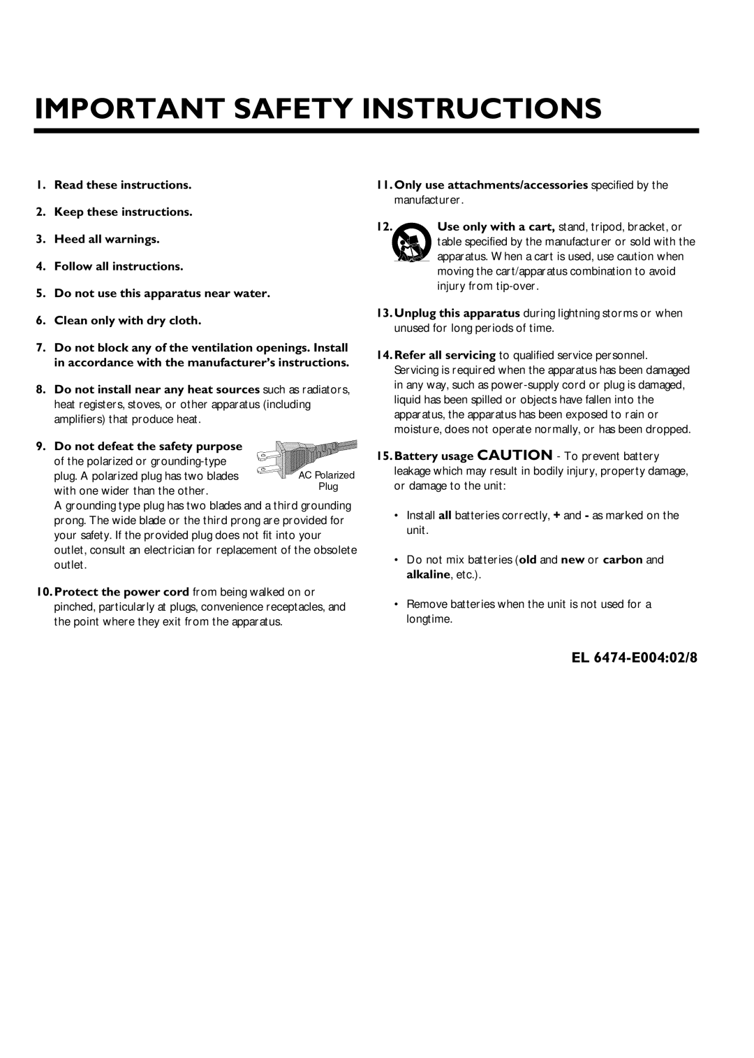 Magnavox MRV640 manual Important Safety Instructions 