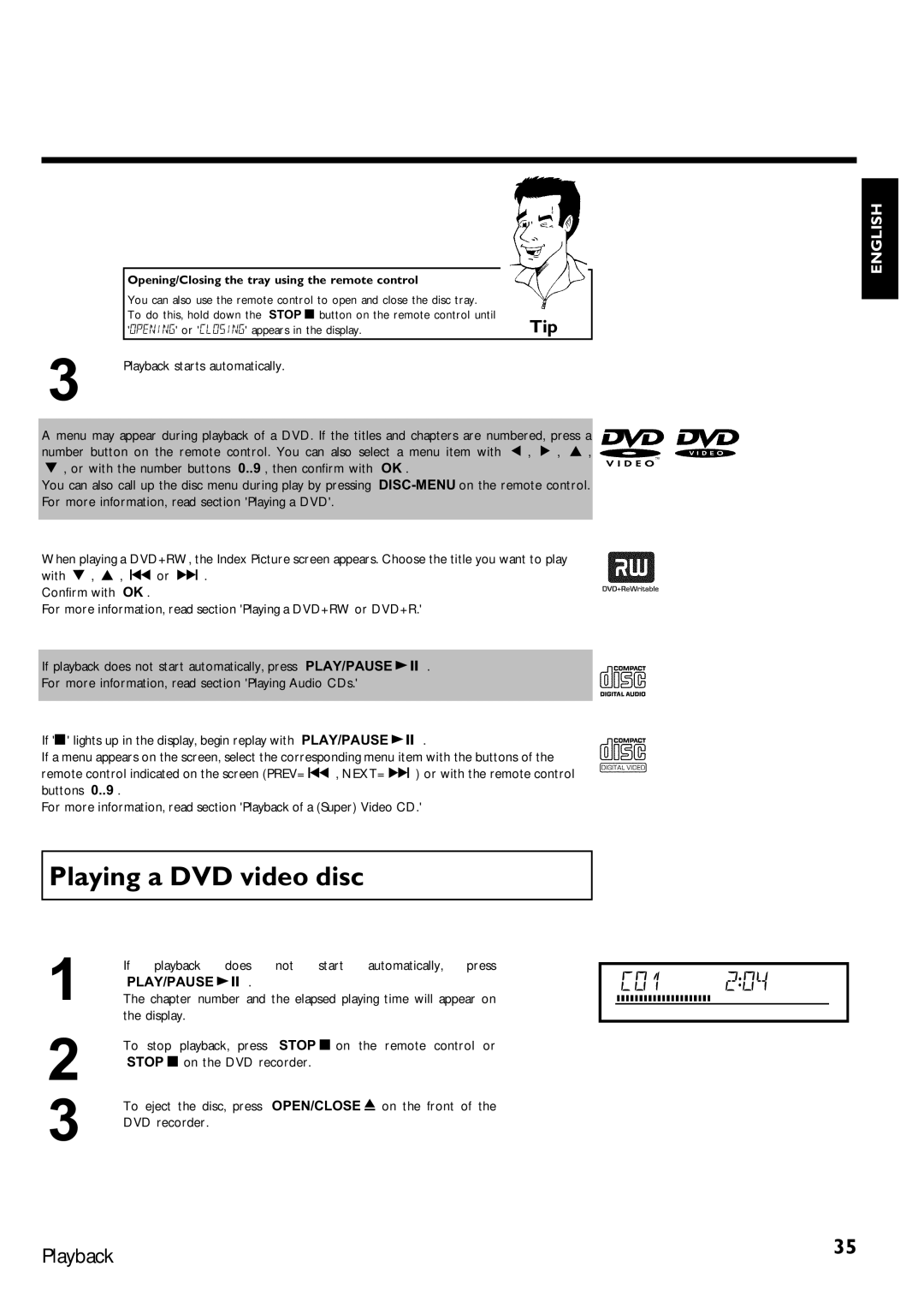 Magnavox MRV640 Playing a DVD video disc, Playback starts automatically, If playback does not start Automatically, press 