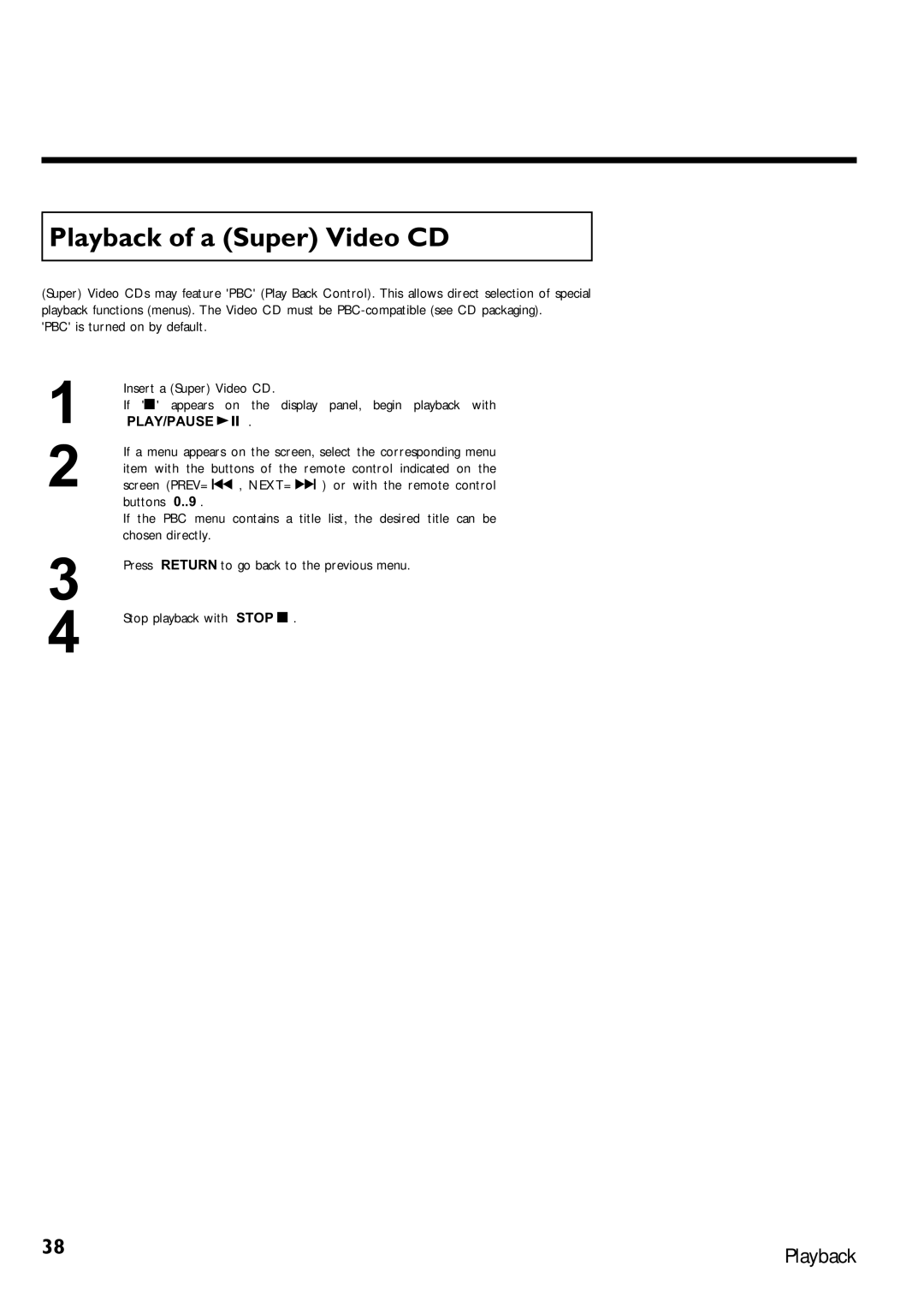 Magnavox MRV640 manual Playback of a Super Video CD 