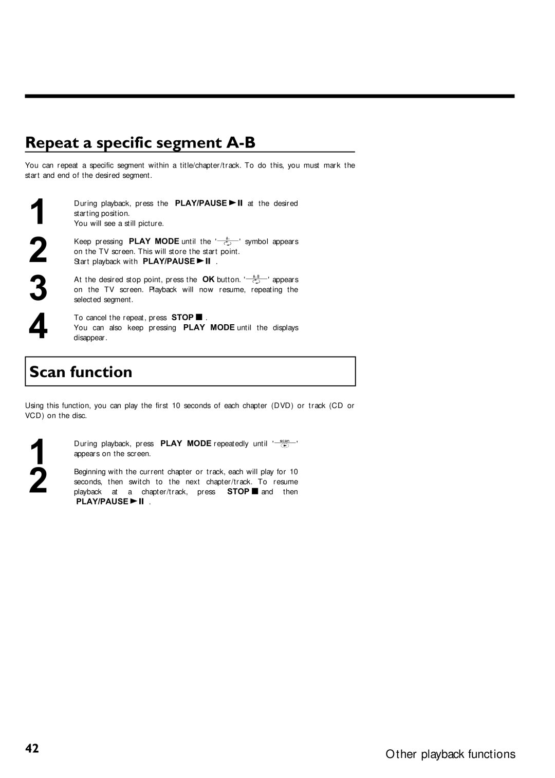 Magnavox MRV640 manual Repeat a specific segment a, Scan function 