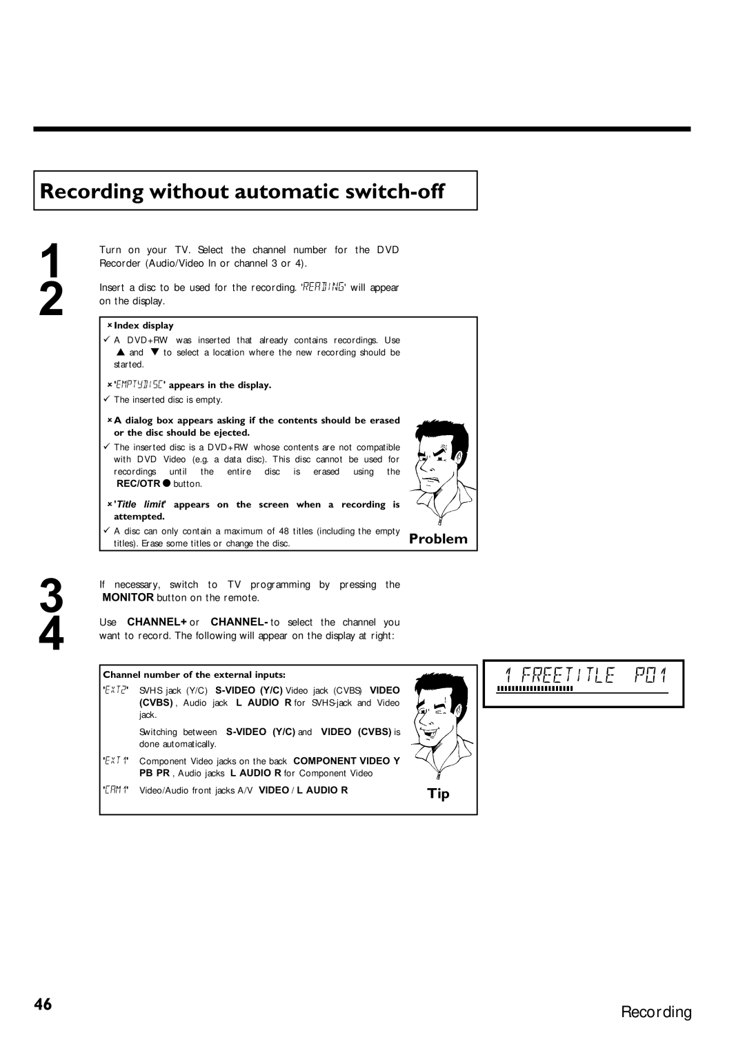 Magnavox MRV640 manual Recording without automatic switch 