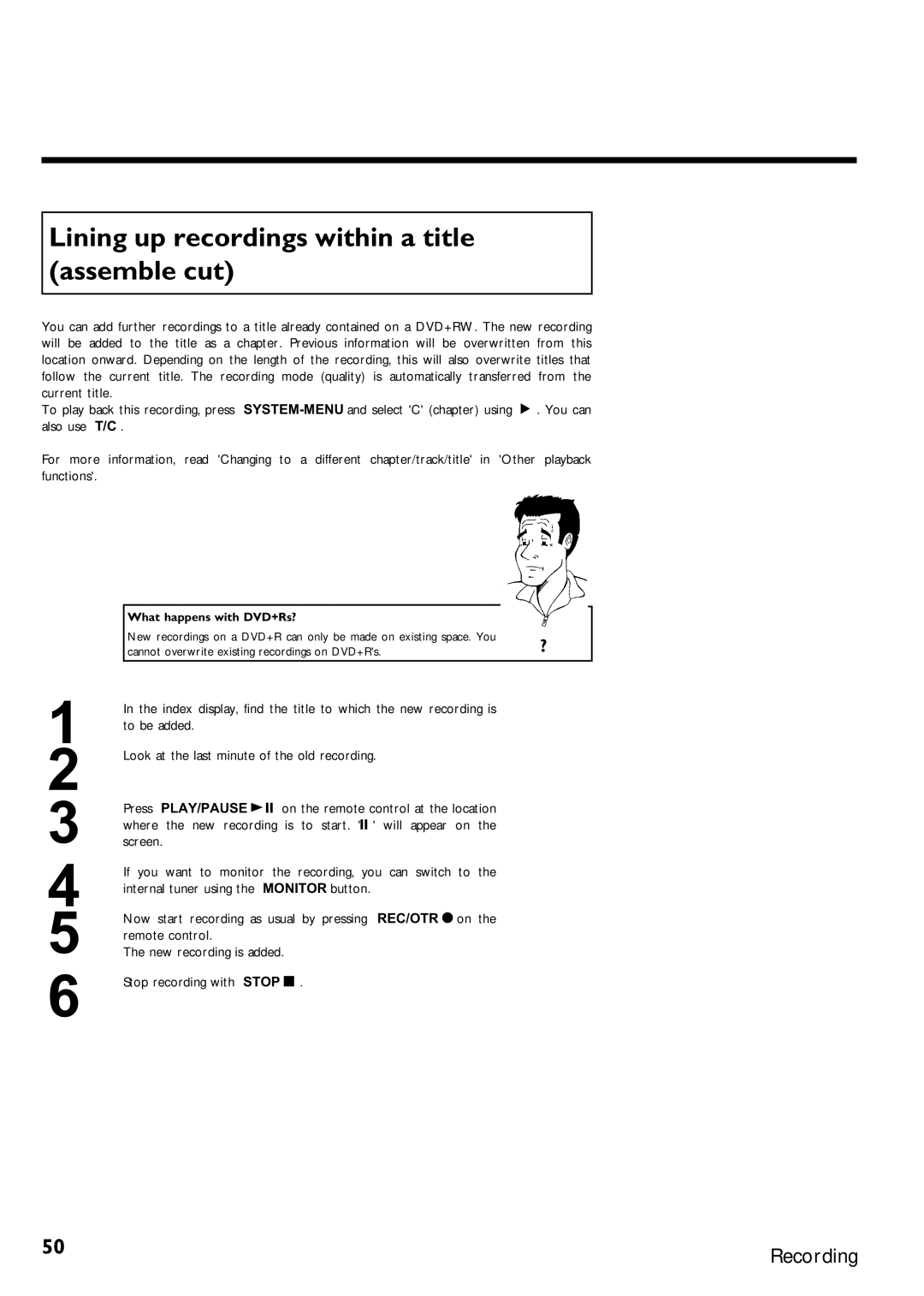 Magnavox MRV640 manual Lining up recordings within a title assemble cut 