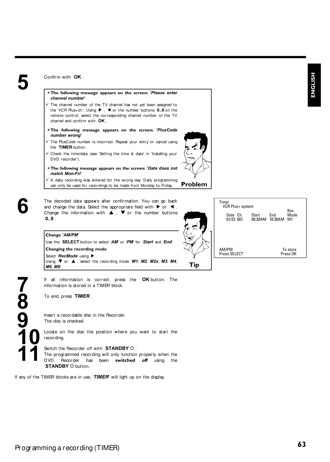 Magnavox MRV640 manual AThe following message appears on the screen Please enter, Changing the recording mode 