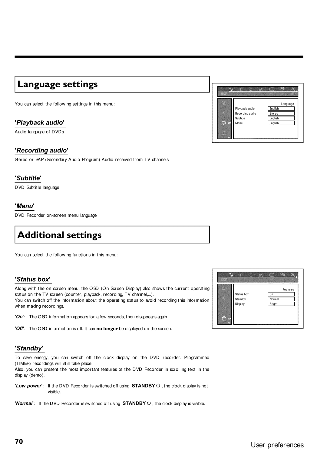 Magnavox MRV640 manual Language settings, Additional settings 