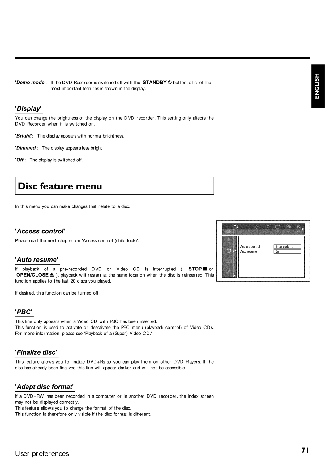 Magnavox MRV640 manual Disc feature menu, This menu you can make changes that relate to a disc 