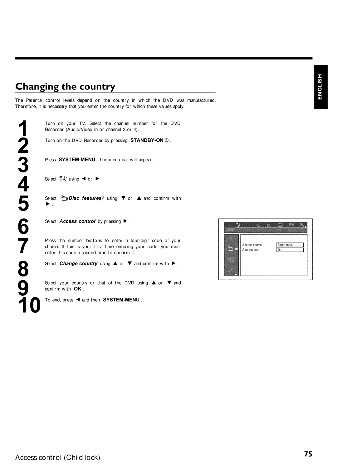 Magnavox MRV640 manual Changing the country 