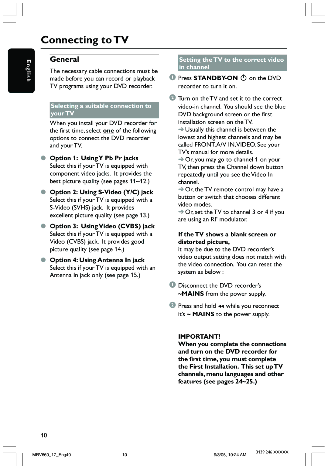 Magnavox MRV660 user manual Connecting to TV, General, Selecting a suitable connection to your TV 