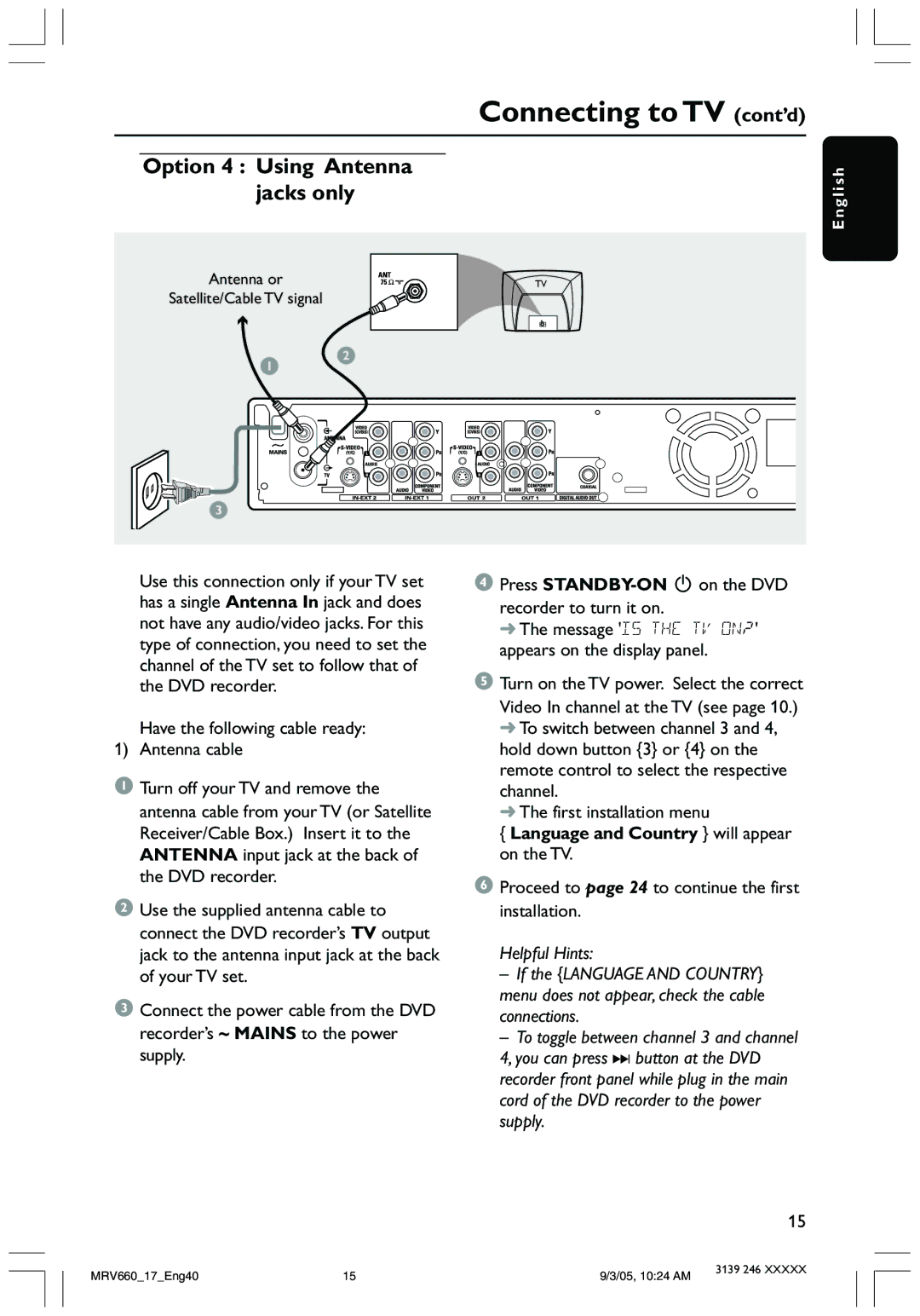 Magnavox MRV660 user manual Option 4 Using Antenna jacks only 