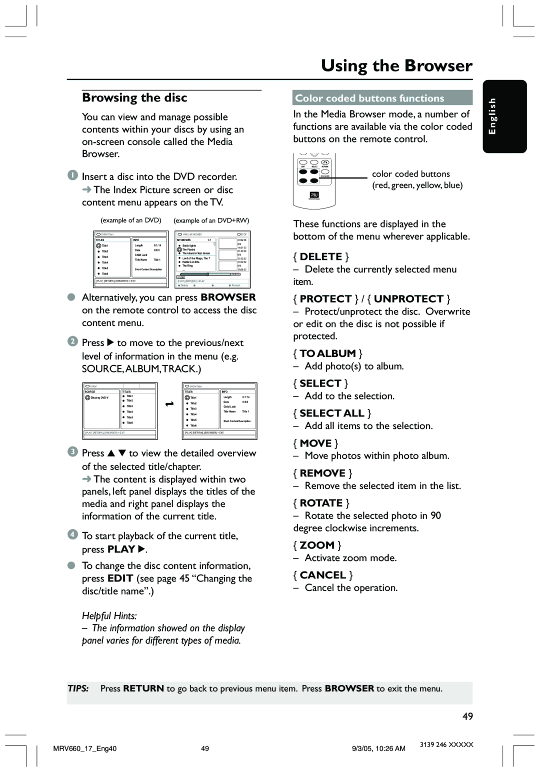 Magnavox MRV660 user manual Using the Browser 