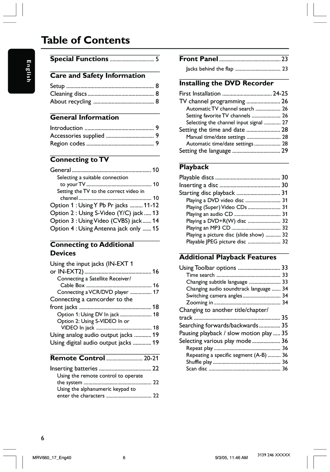 Magnavox MRV660 user manual Table of Contents 