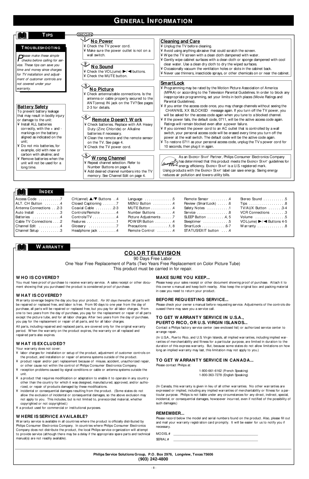 Magnavox MS1940B warranty General Information 