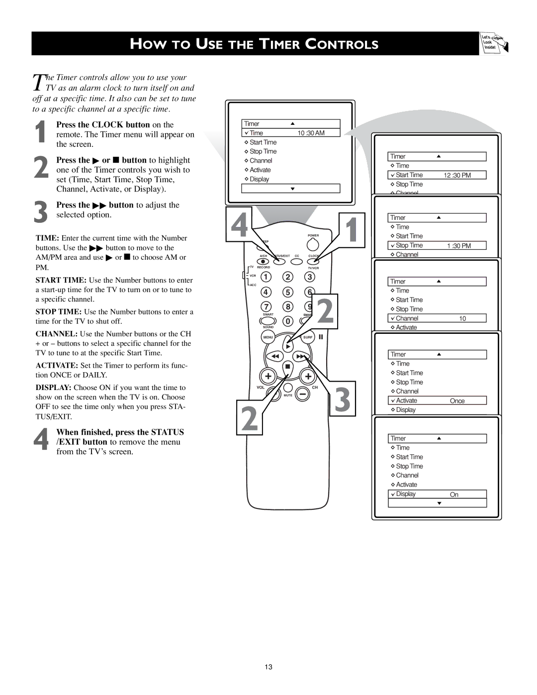 Magnavox MS3252S MS3652S owner manual HOW to USE the Timer Controls, Press the Clock button on 