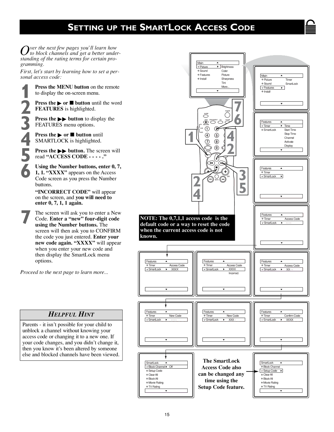 Magnavox MS3252S MS3652S owner manual Setting UP the Smartlock Access Code, Press the  button to display 