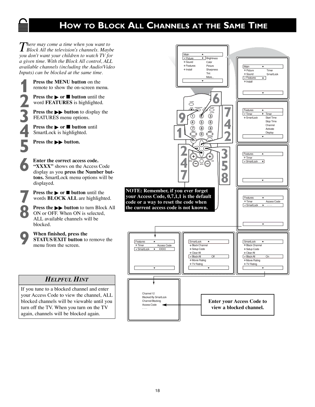 Magnavox MS3252S MS3652S owner manual HOW to Block ALL Channels AT the Same Time 