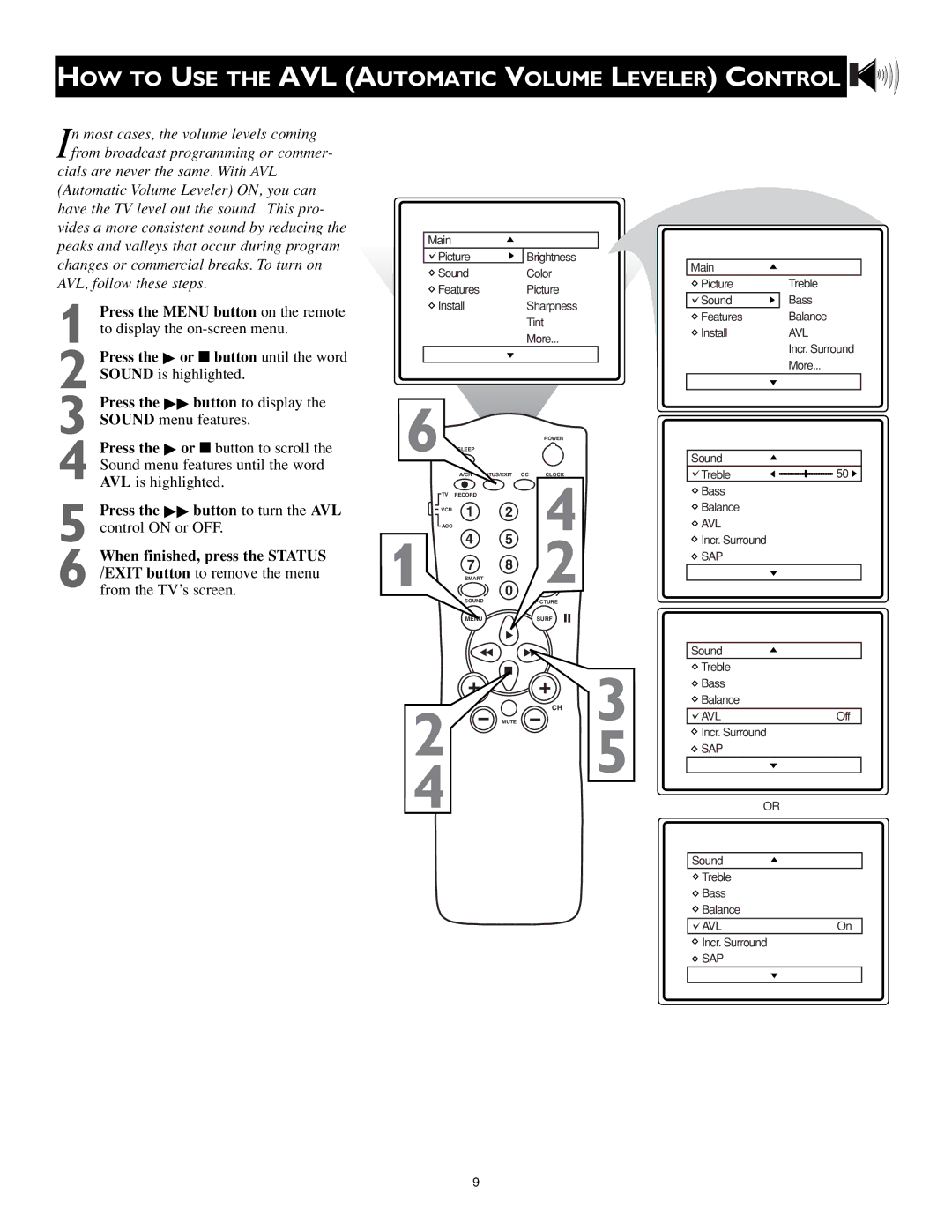 Magnavox MS3252S MS3652S owner manual HOW to USE the AVL Automatic Volume Leveler Control 