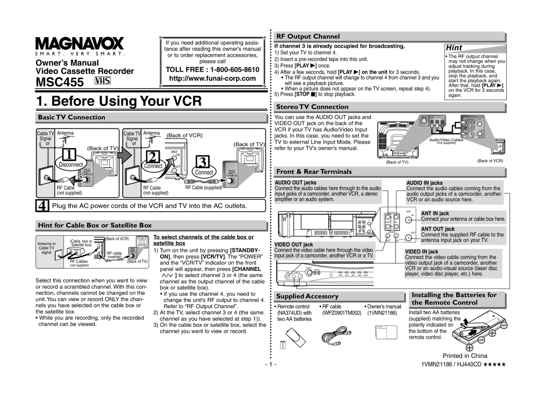 Magnavox MSC455 owner manual Before Using Your VCR 