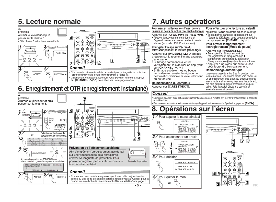 Magnavox MSC455 owner manual Lecture normale Autres opérations, Opérations sur l’écran 