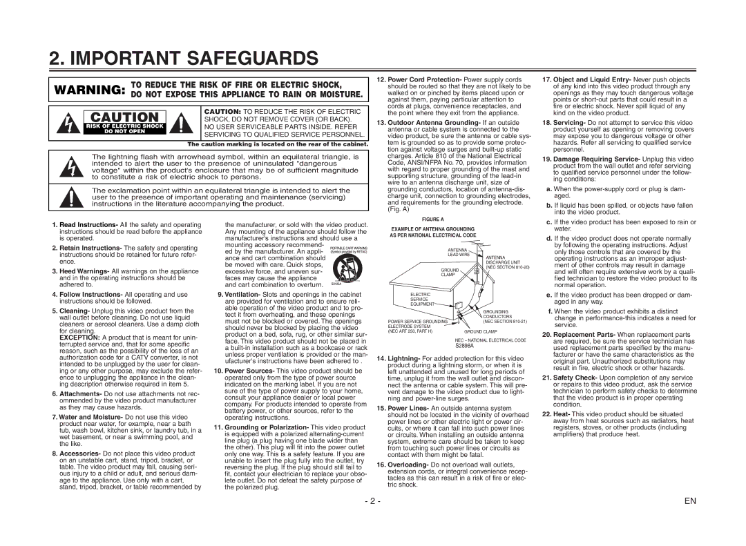 Magnavox MSC455 owner manual Object and Liquid Entry- Never push objects, Damage Requiring Service- Unplug this video 