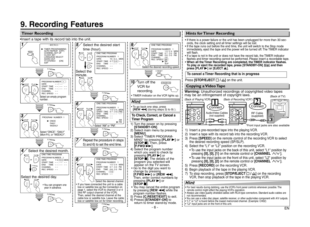 Magnavox MSC455 Recording Features, Hints for Timer Recording, To cancel a Timer Recording that is in progress 