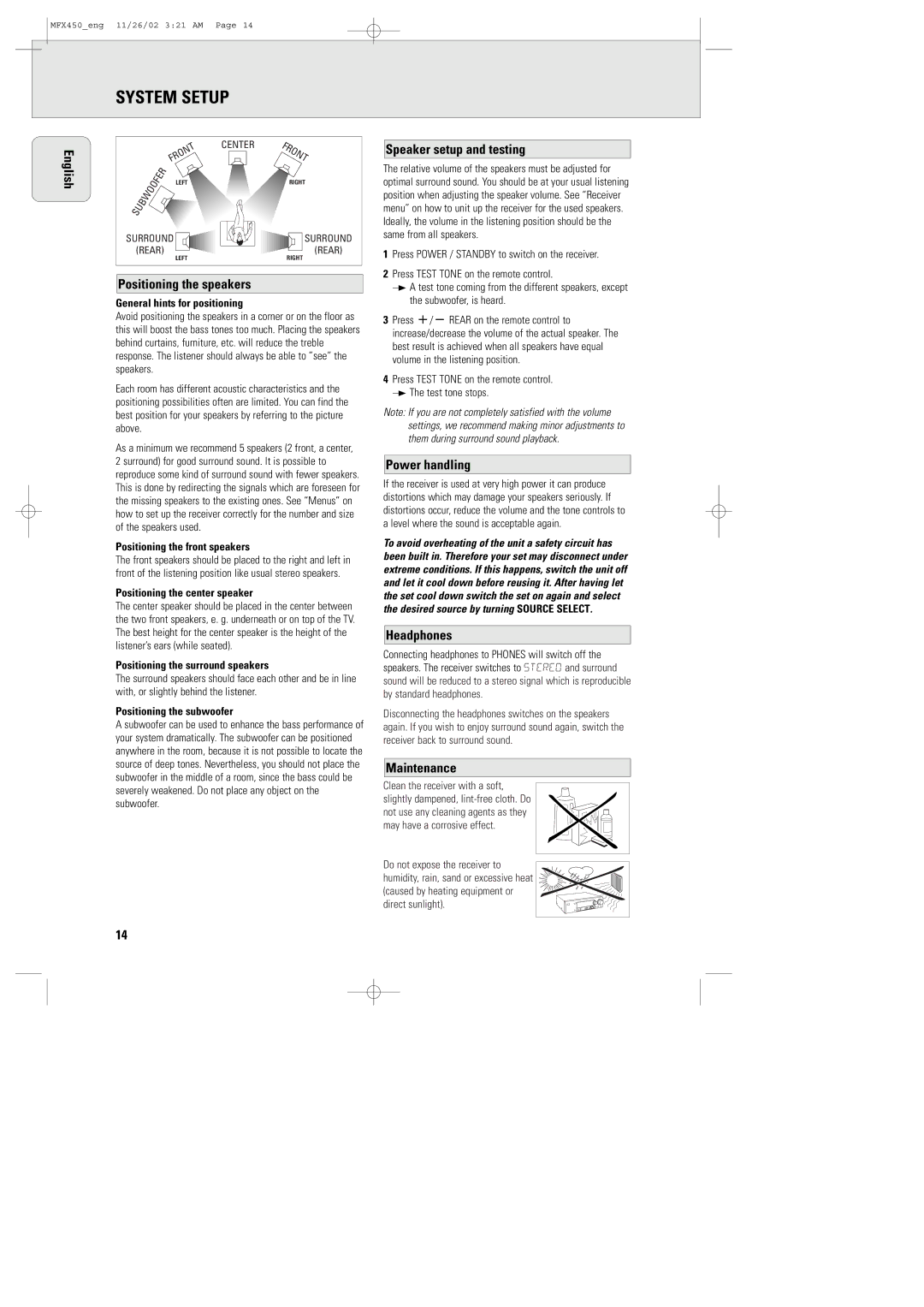 Magnavox MSW 990/17, MCS 990/17, MMX450/17 manual System Setup 