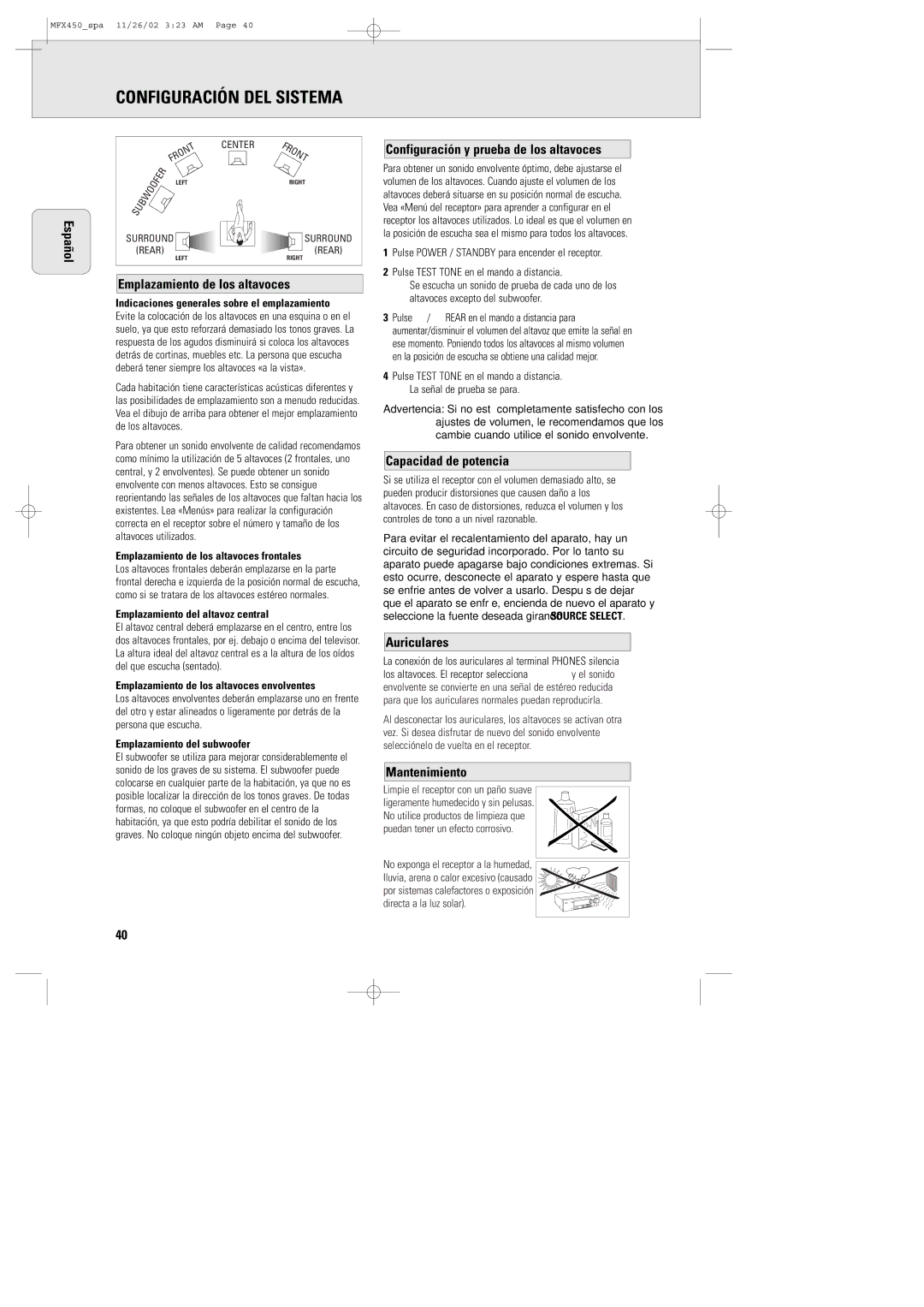 Magnavox MMX450/17, MSW 990/17, MCS 990/17 manual Configuración DEL Sistema 