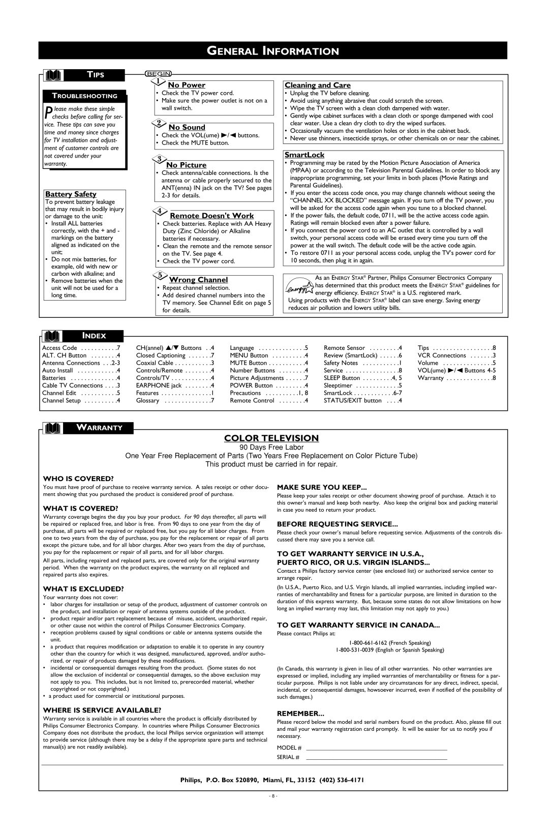 Magnavox MT1905B3, MT1331B3 warranty General Information 