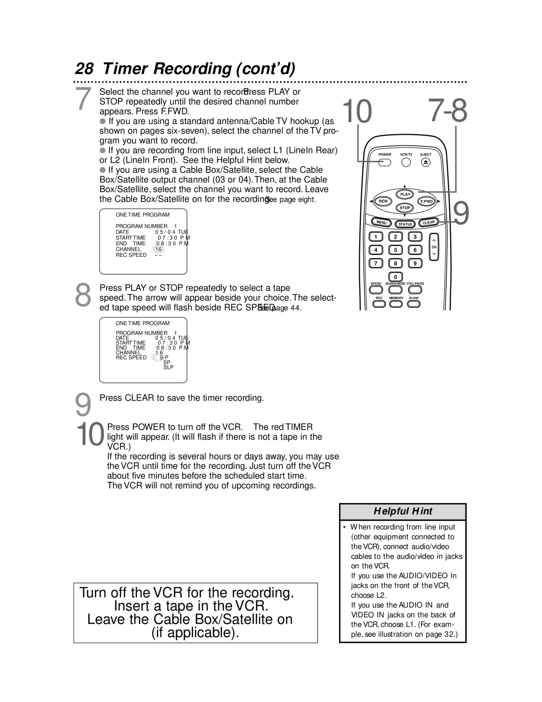 Magnavox MVR450MG/17, MVR650MG/17, MVR440MG/17 owner manual Helpful Hint 