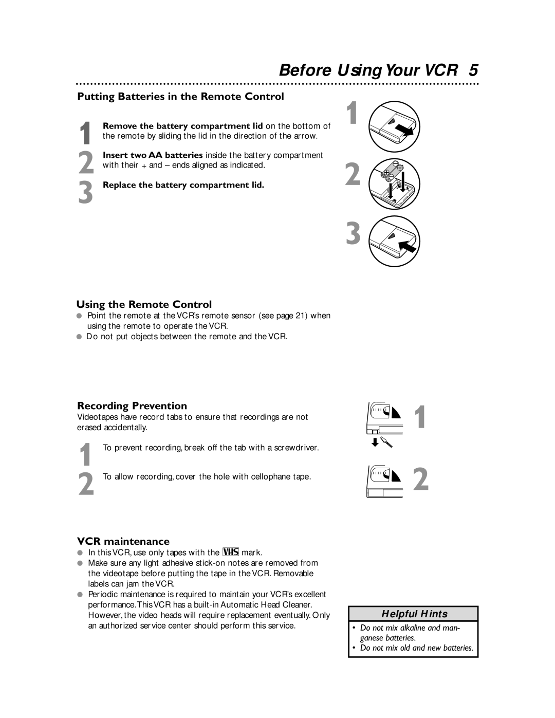 Magnavox MVR440MG/17, MVR650MG/17 Before Using Your VCR, Putting Batteries in the Remote Control, Using the Remote Control 