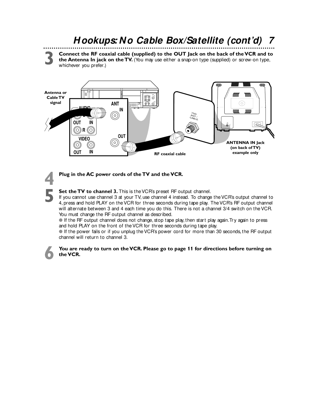 Magnavox MVR450MG/17, MVR650MG/17, MVR440MG/17 owner manual Hookups No Cable Box/Satellite cont’d, Ant 