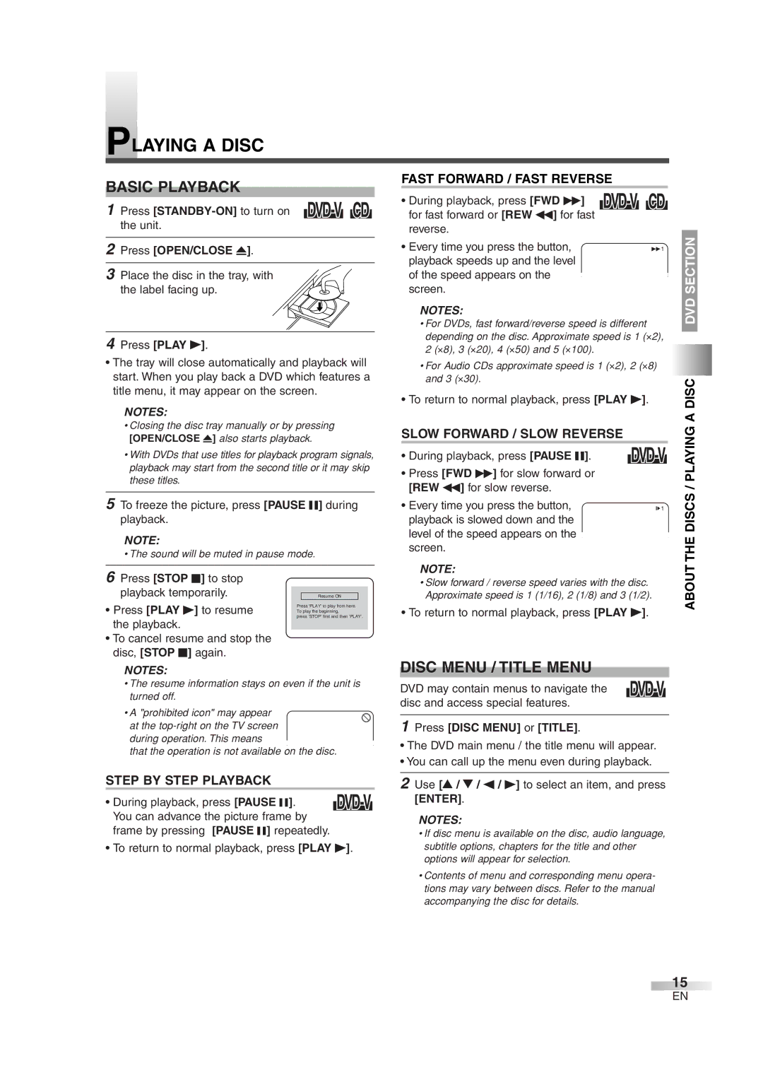 Magnavox MWC20D6 owner manual Playing a Disc, Basic Playback, Disc Menu / Title Menu 