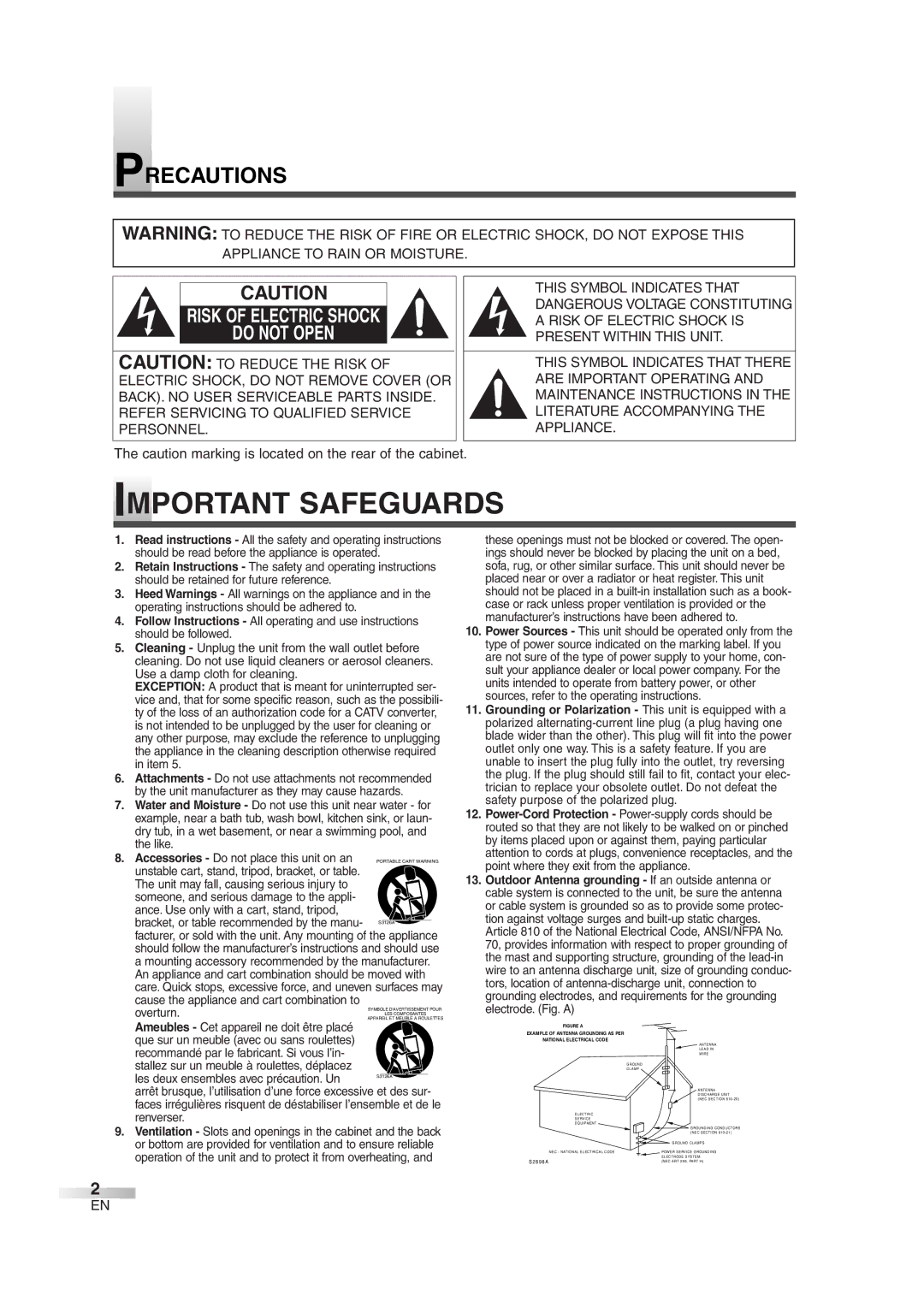 Magnavox MWC20D6 owner manual Precautions, Risk of Electric Shock Do not Open 