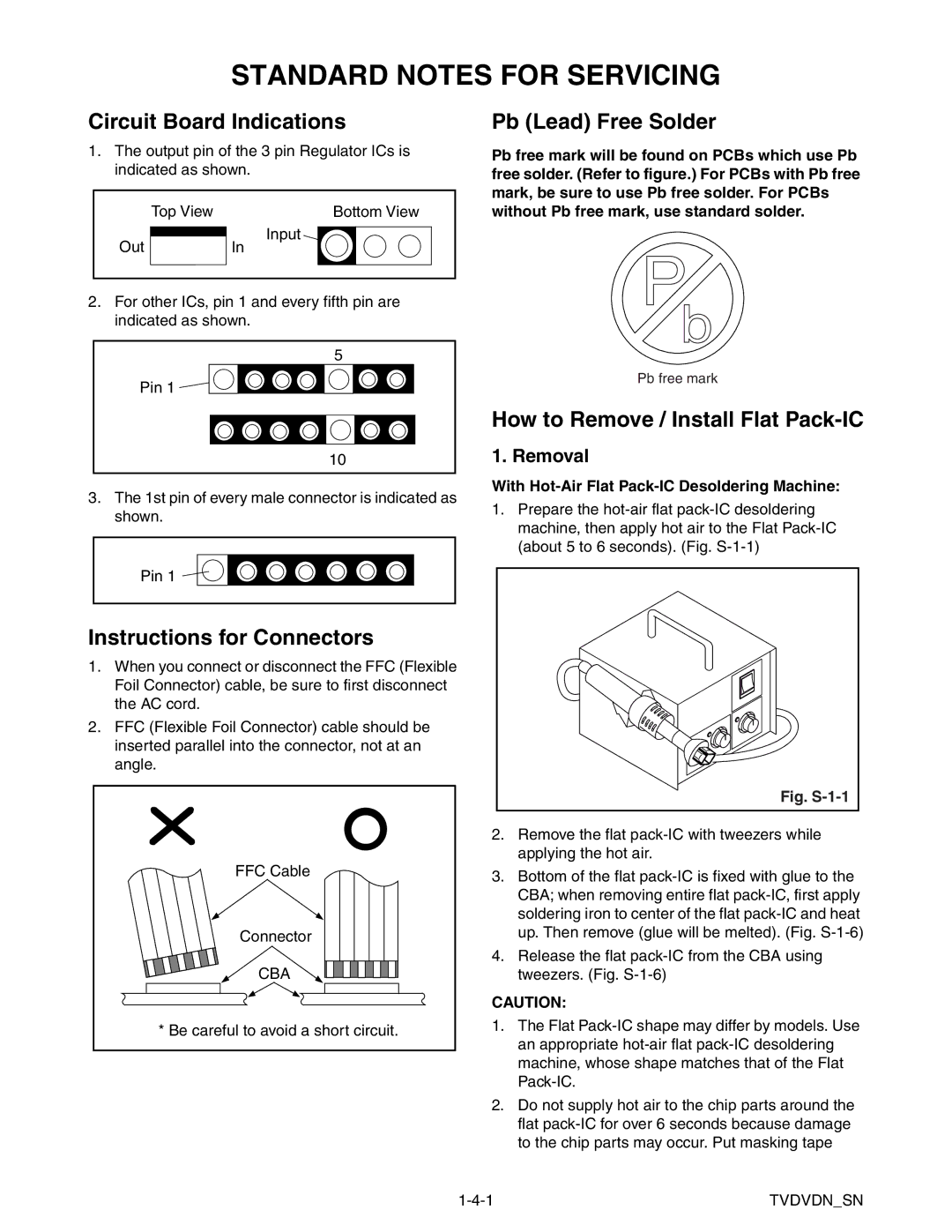 Magnavox MWC24T5 Standard Notes for Servicing, Circuit Board Indications, Instructions for Connectors, Pb Lead Free Solder 