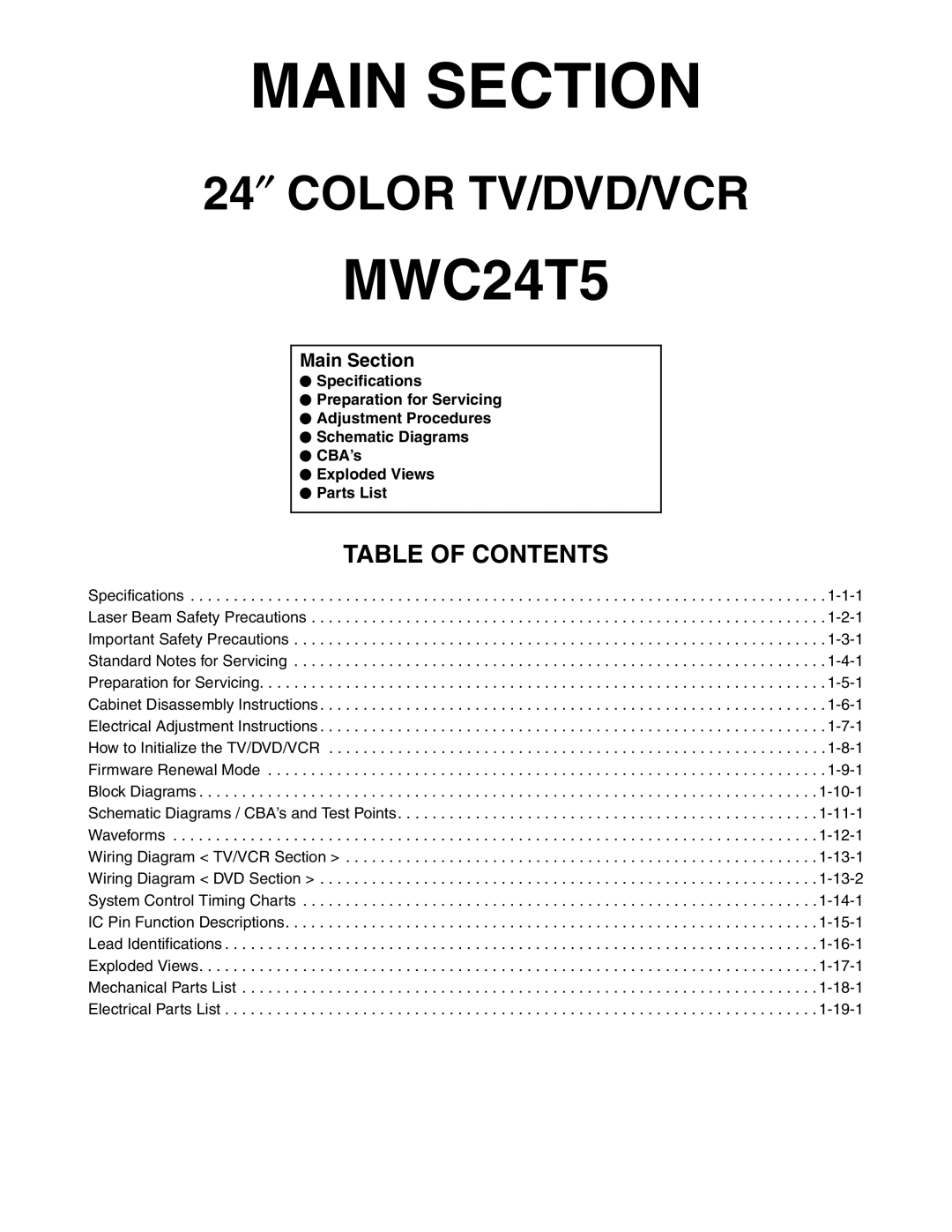 Magnavox MWC24T5 service manual Main Section 