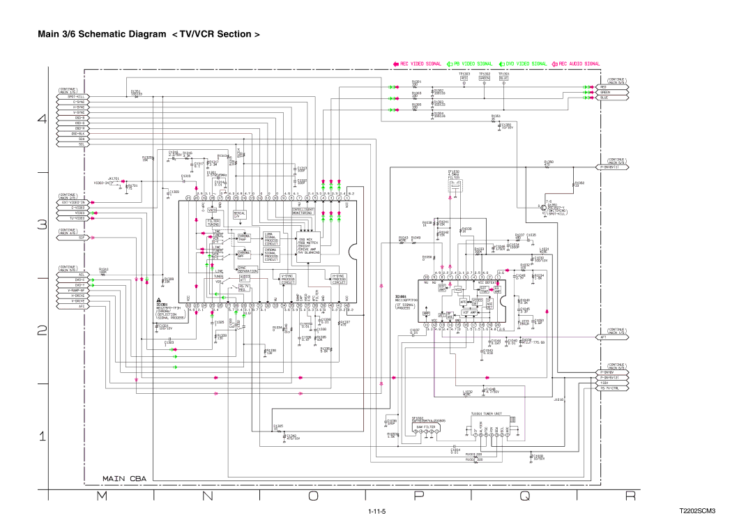 Magnavox MWC24T5 service manual Main 3/6 Schematic Diagram TV/VCR Section, T2202SCM3 