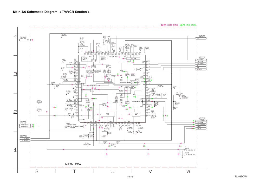 Magnavox MWC24T5 service manual Main 4/6 Schematic Diagram TV/VCR Section, T2202SCM4 