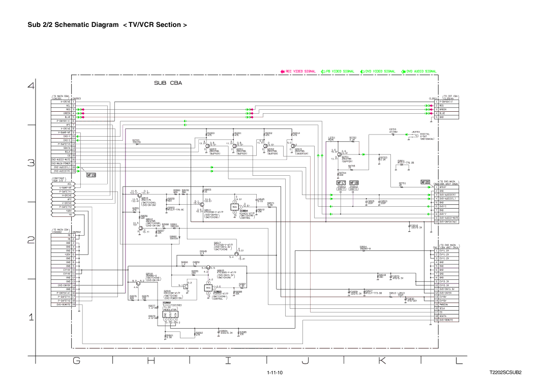 Magnavox MWC24T5 service manual Sub 2/2 Schematic Diagram TV/VCR Section, 11-10, T2202SCSUB2 